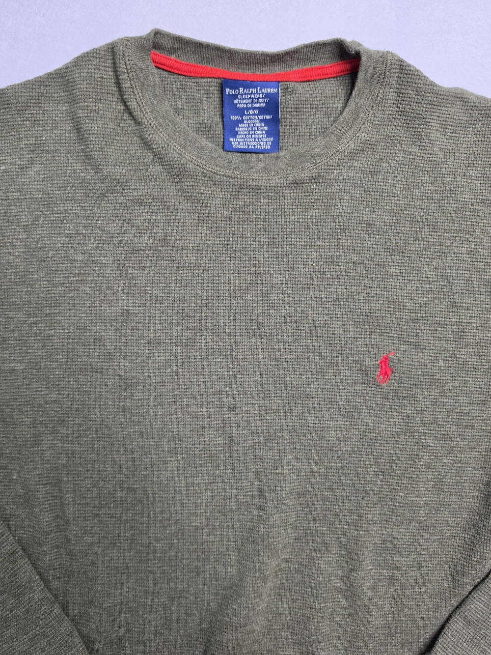 Polo by Ralph Lauren Men's Olive Crewneck Sweater Red Pony Sleepwear Shirt